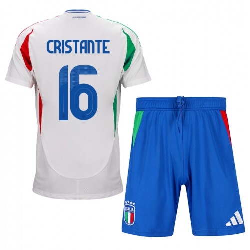 Otroški Nogometni dresi Italija Bryan Cristante #16 Gostujoči EP 2024 Kratek Rokav (+ Kratke hlače)